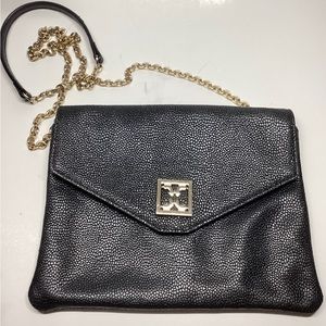Coccinelle Crossbody Black Pebbled Leather Gold Chain Shoulder Strap Purse.